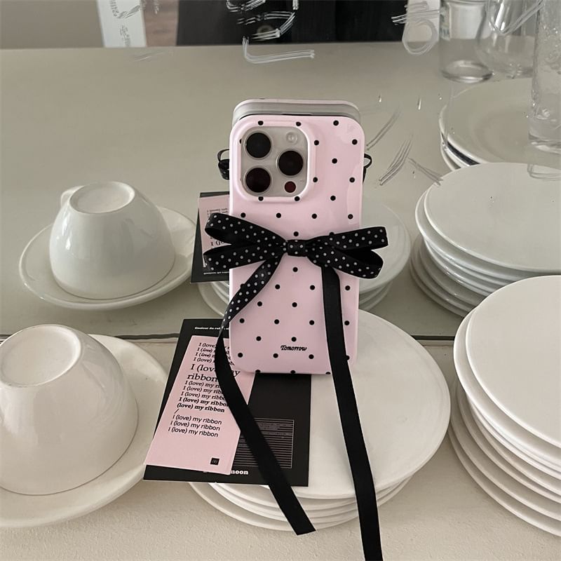 Elliure - Telefoonhoesje met stippenlint - Apple iPhone 16 Pro Max / 16 Pro / 16 Plus / 16 / 15 Pro Max / 15 Pro / 15 Plus / 15 / 14 Pro Max / 14 Pro / 14 Plus / 14 / SE / 13 Pro Max / 13 Pro / 13