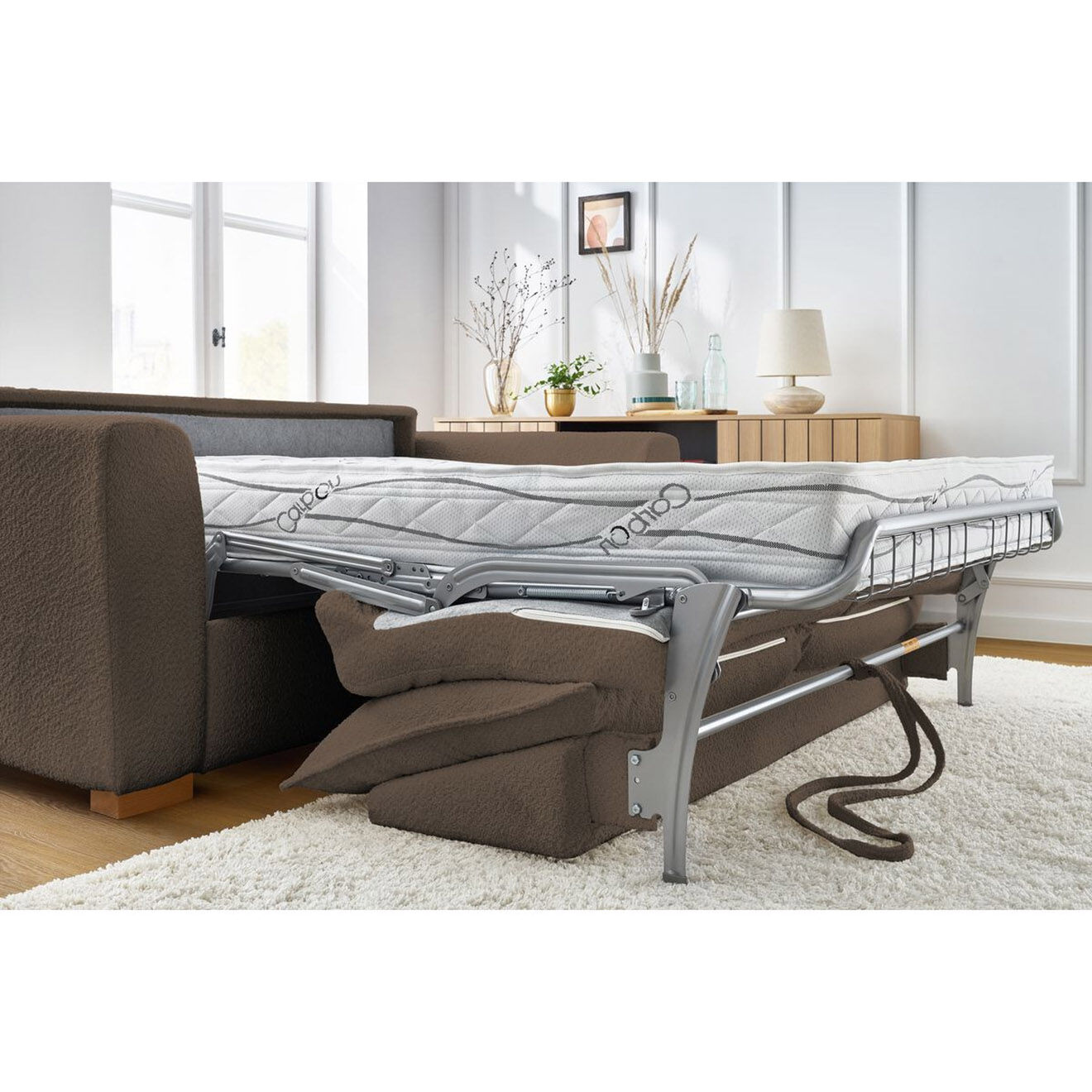 Bobochic Canapé convertible express augustin bouclette marron  - 205x96x97 cm