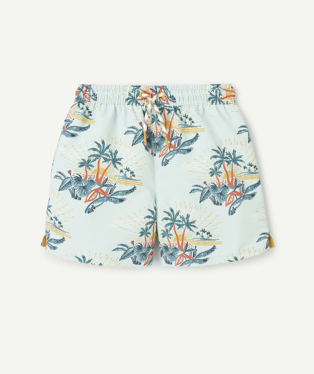 SHORT DE BAIN GARÇON EN FIBRES RECYCLÉES VERT IMPRIMÉ PALMIER