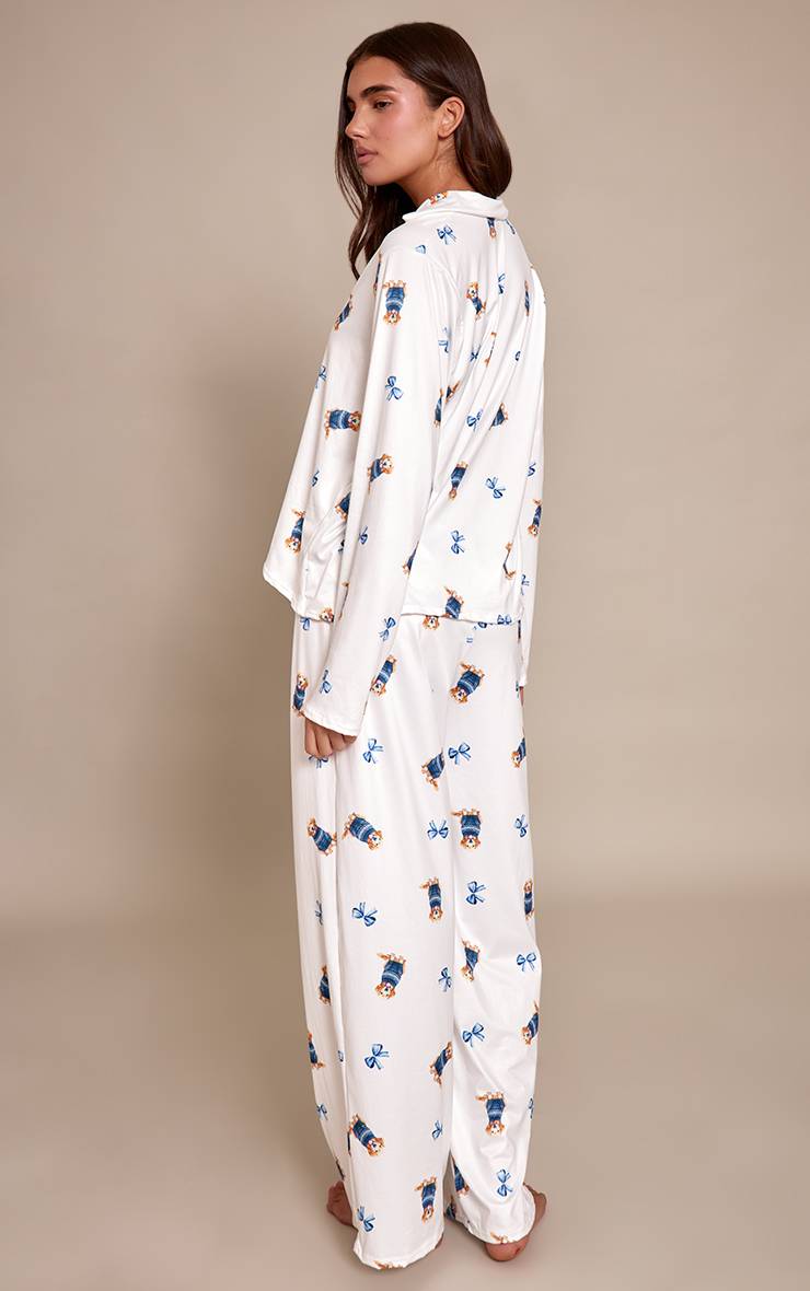 Bleu Clair Ensemble De Pyjama Imprimé À Manches Longues Avec Boutonnage
