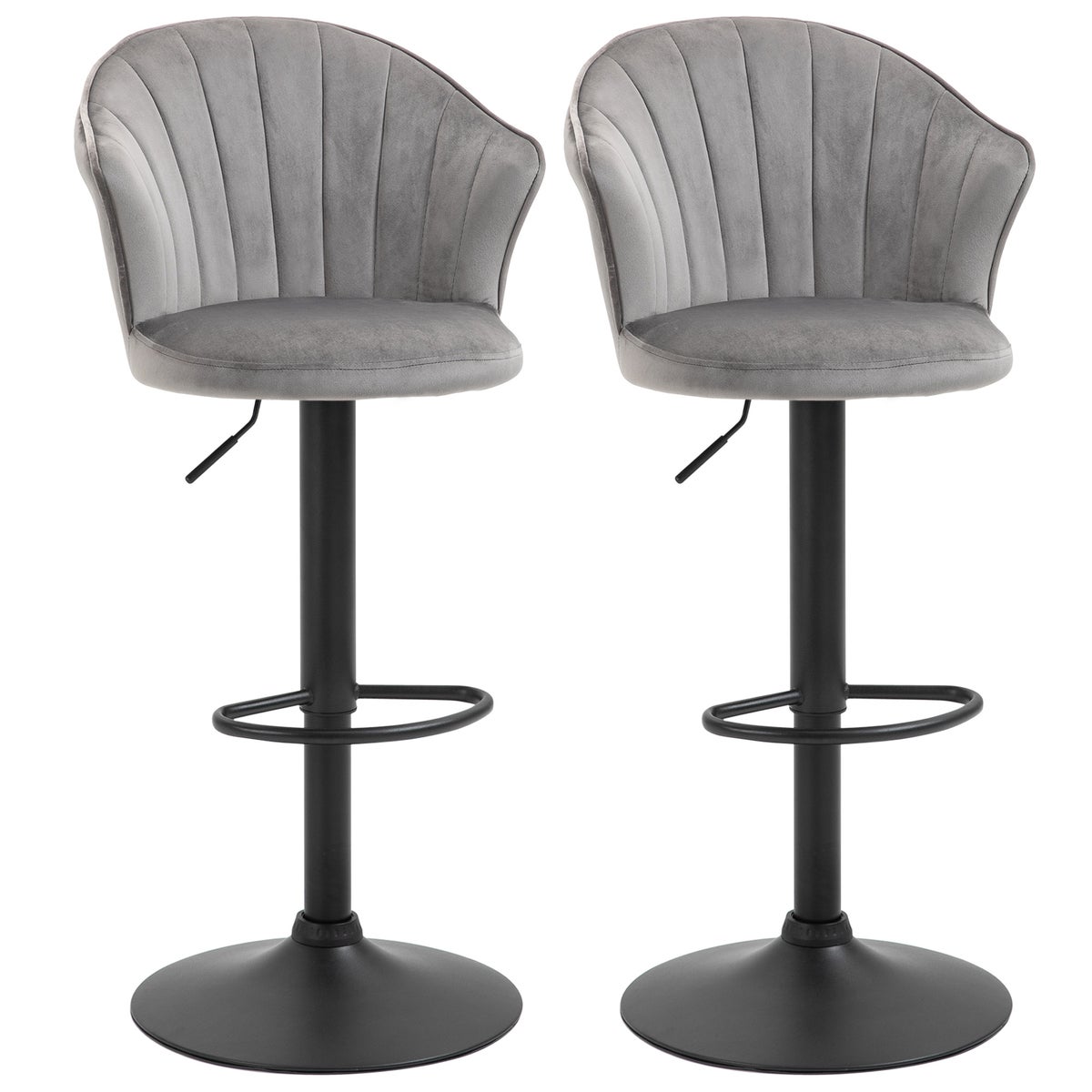 HOMCOM Set van 2 draaibare barkrukken met rugleuning, Velvet Touch bistrokrukken, in hoogte verstelbare barkrukken, armloze schuim, grijs, 54 x 56 x 91-111 cm