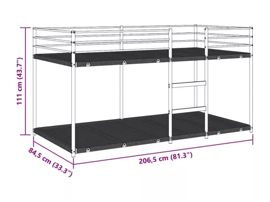 Lit superposé sans matelas noir 80x200 cm acier