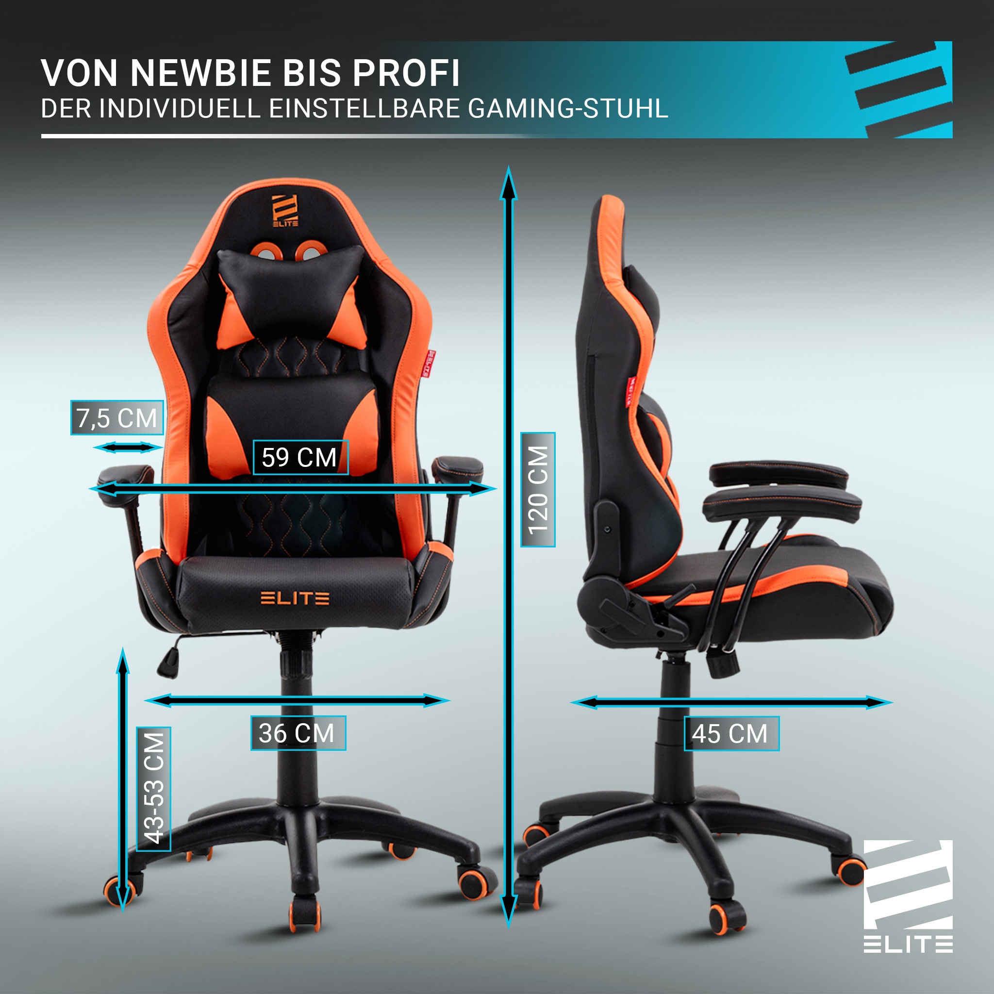 ELITE Gaming-Stuhl für Kinder PULSE, ergonomisch, bis 120kg, verstellbare Höhe, Wippmechanik, Kissen (Weiß/Pink)