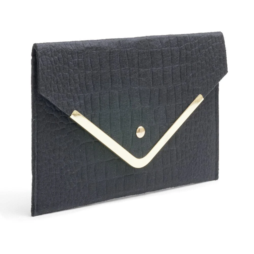 Sac pochette femme feutrine effet croco 25x16cm - 2 modèles noir ou ou blanc