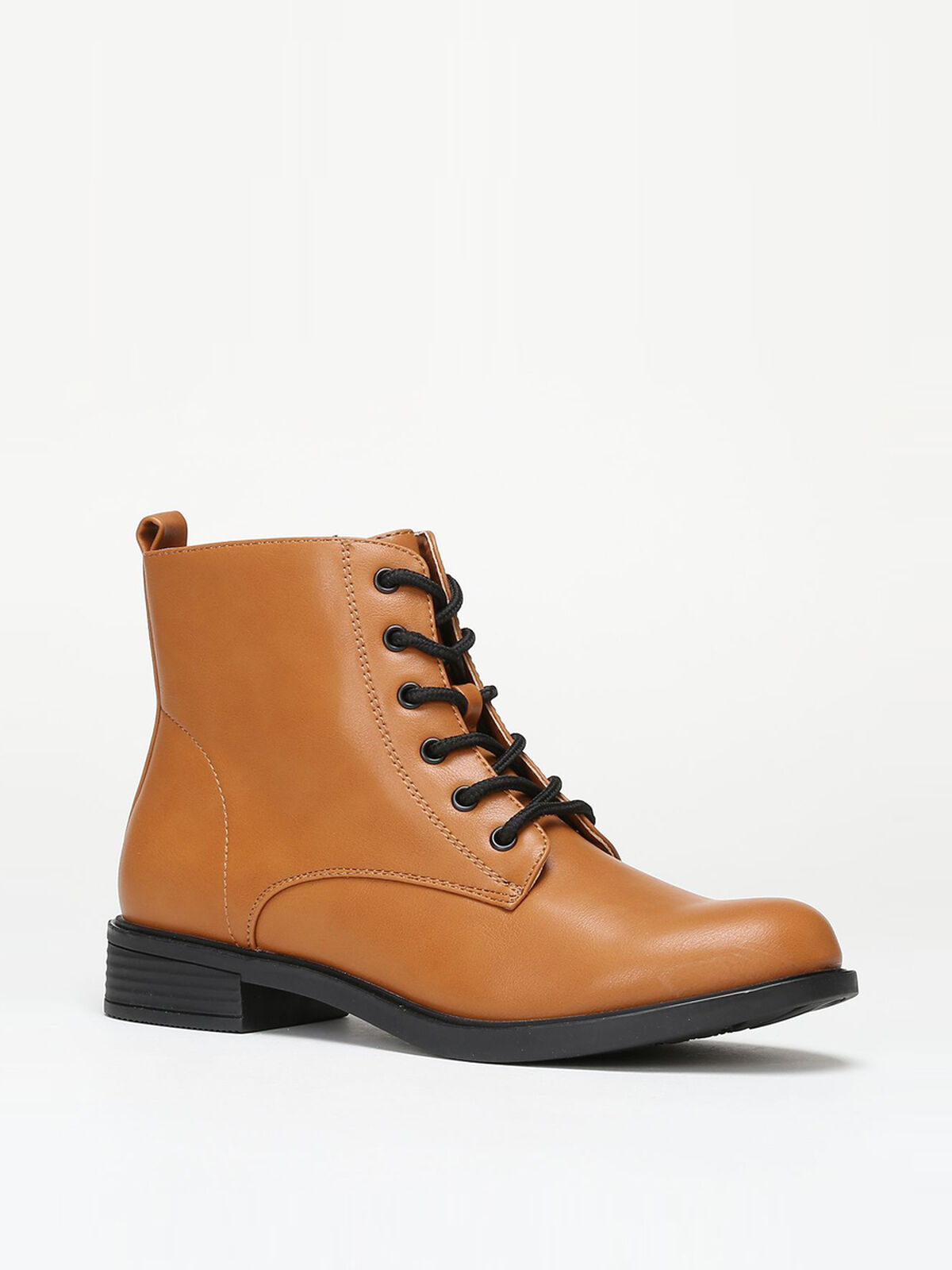 Bottines en simili à lacets- Camel