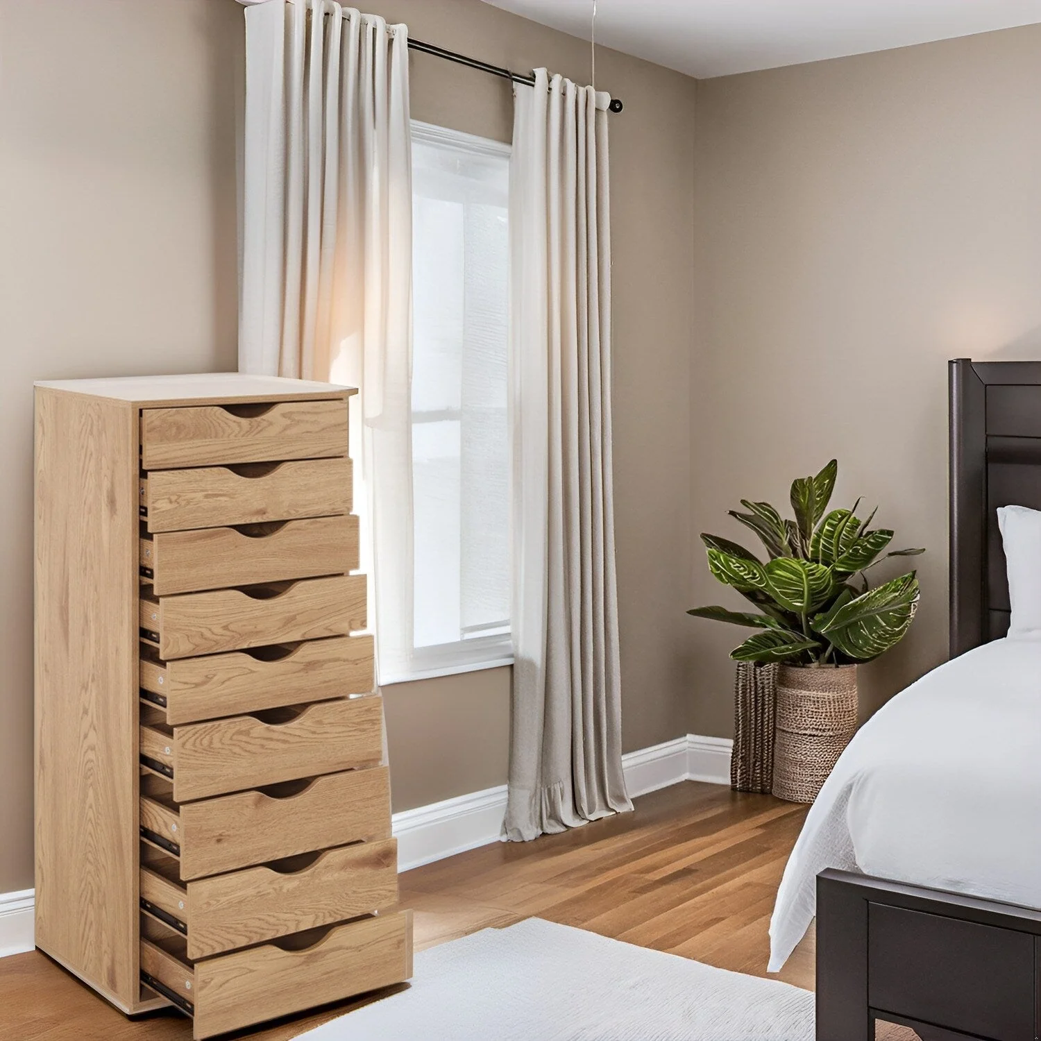 Narrow Wooden 9-Drawer Cabinet with Smooth-Glide Drawers and Top Storage Shelf