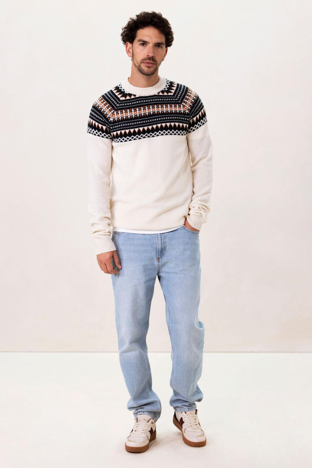Witte jacquard trui