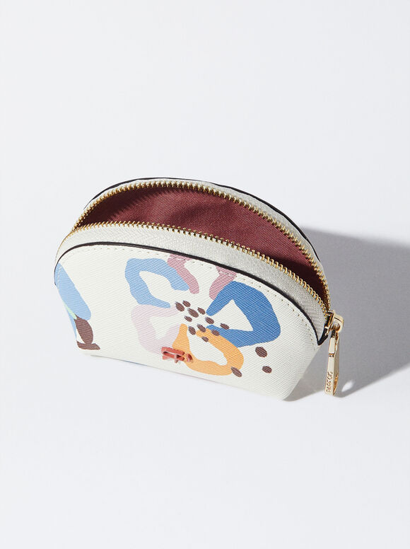 Porta-moedas com estampa floral - Branco-creme