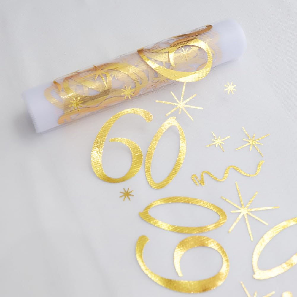 (28x275cm) Happy Birthday Tischläufer 60. Geburtstags Party Deko Zuschneidbares Tischtuch - Transparent / Gold