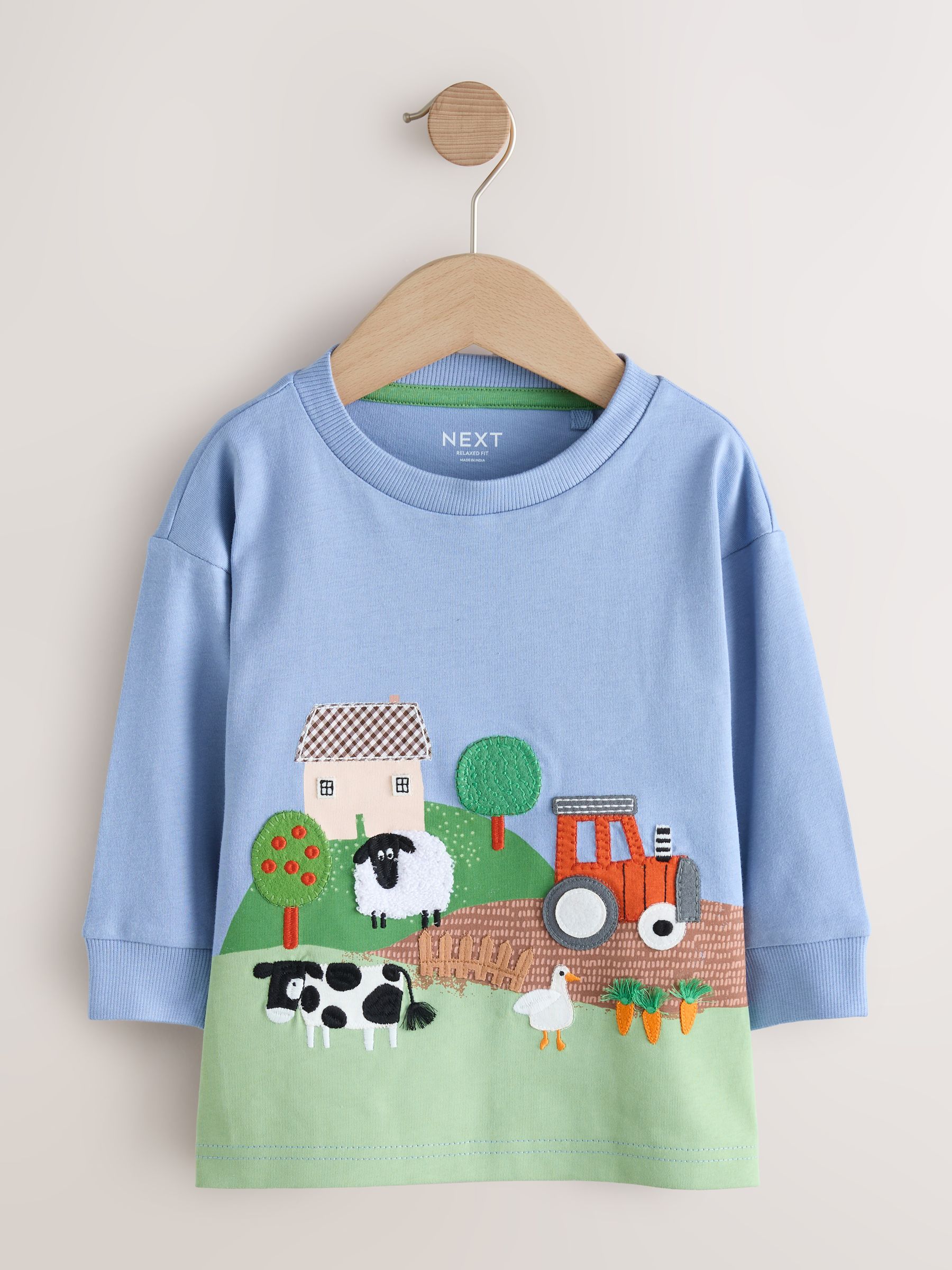 Green Farm Scene - T-shirt met applicatie en lange mouwen (3 mnd-7 jr)