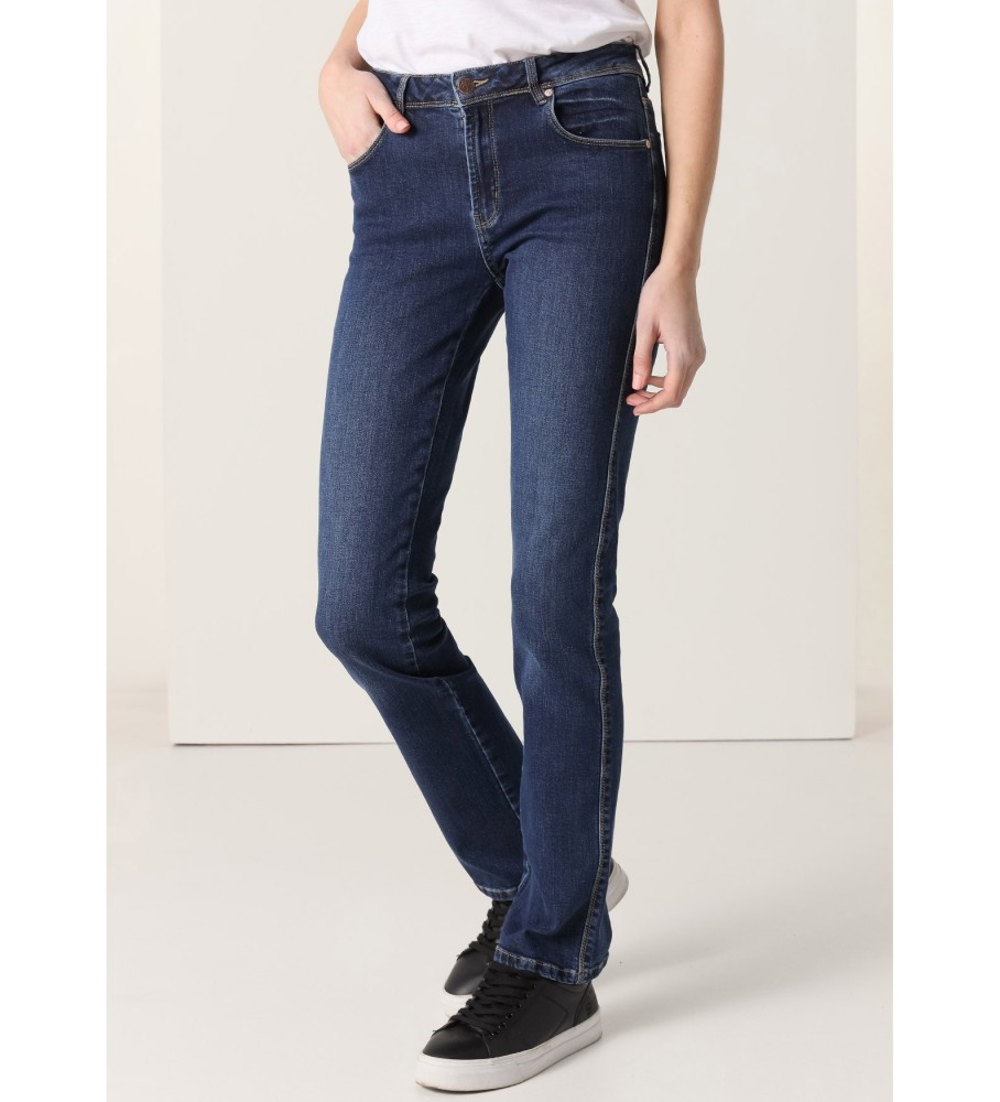 Calça jeans Lois de cintura baixa e corte reto, azul.