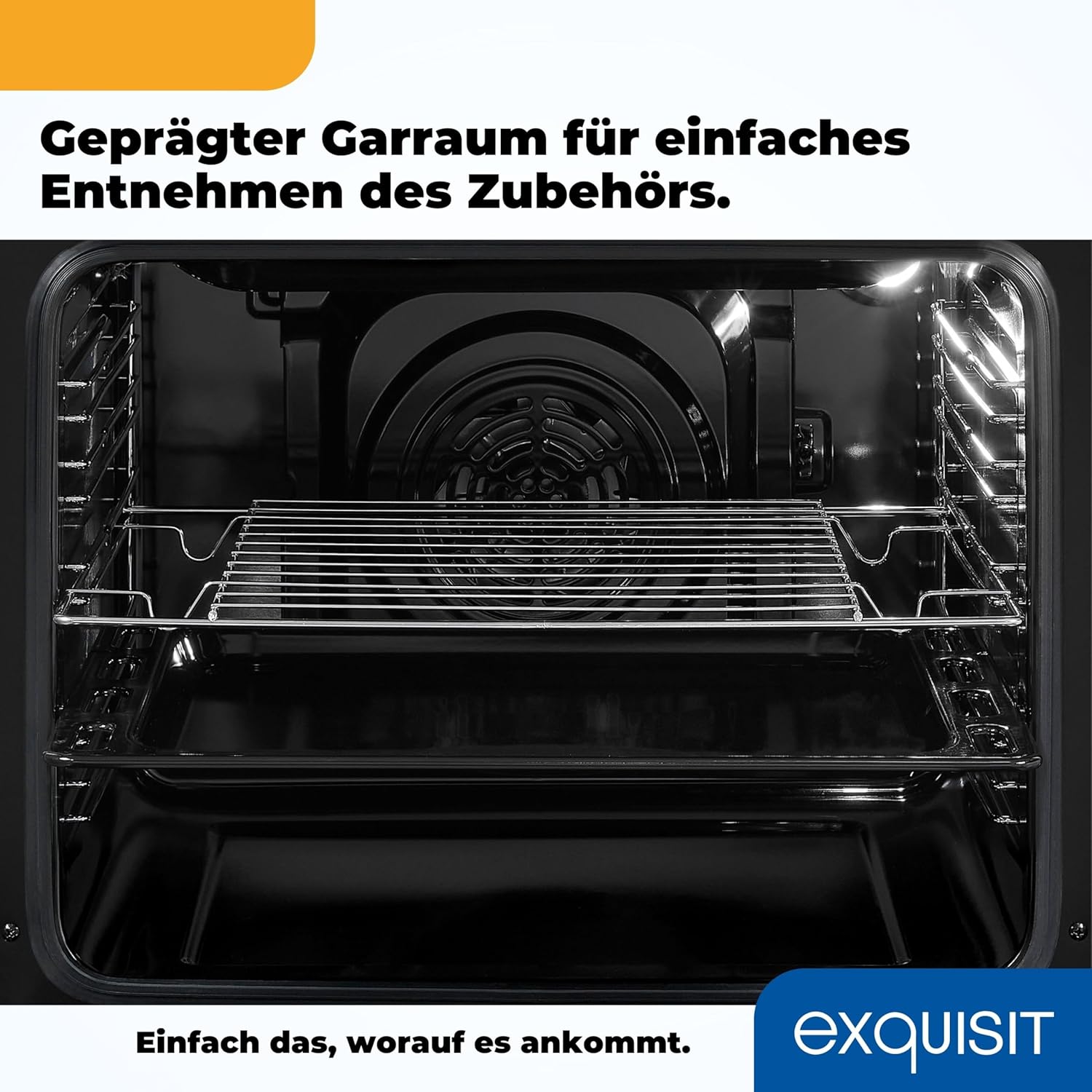Exquisit EBE 65-1H Einbaubackofen | 58 Liter Backofenvolumen | Heißluft | Timer | versenkbare Knebel | Edelstahl