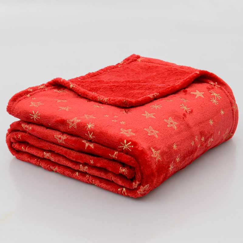 Plaid microfibre 'Flocons' rouge et doré