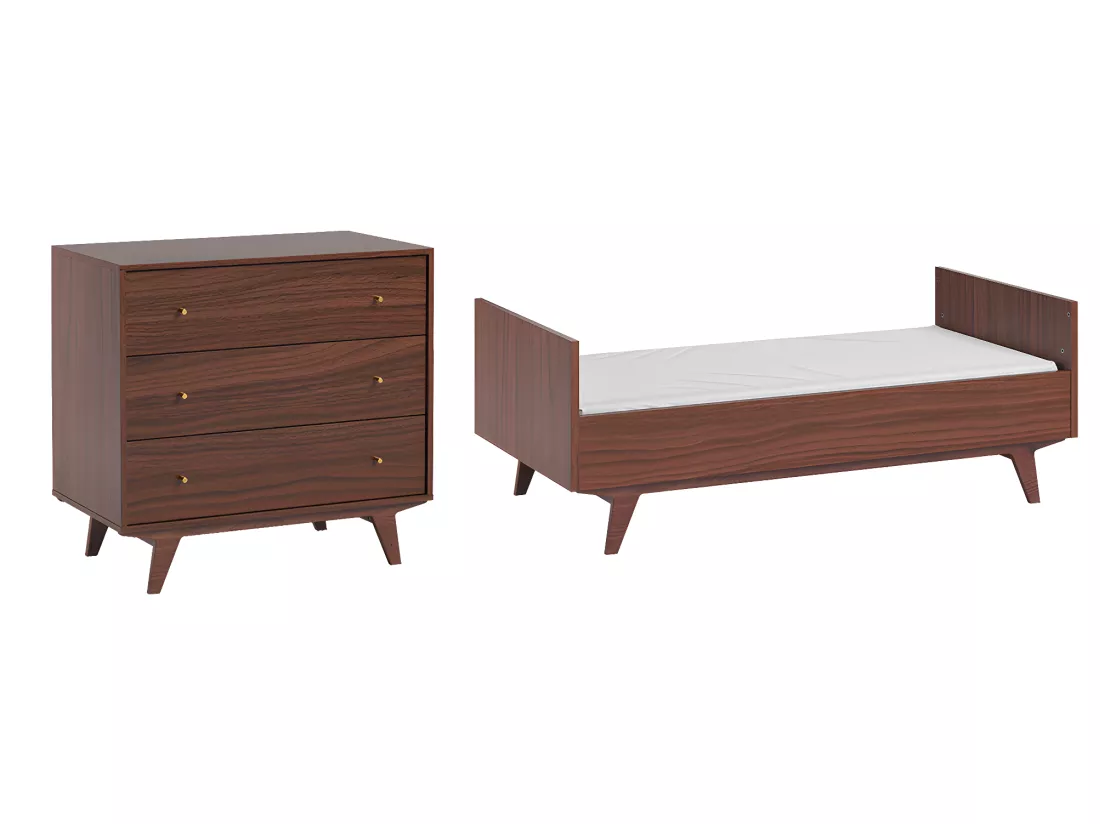 Lit évolutif 70x140 et commode 3 tiroirs Mid - Bois