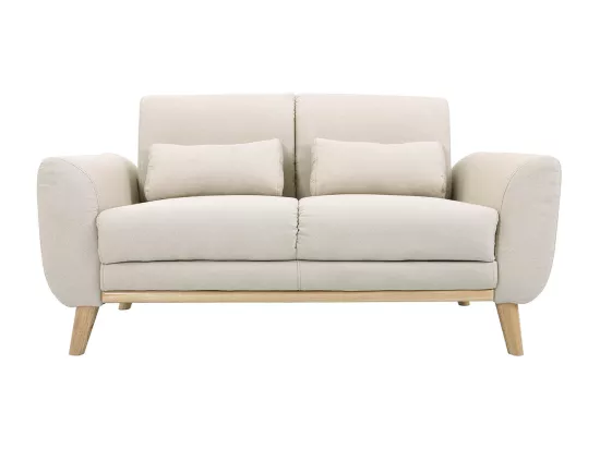 Canapé scandinave 2 places en tissu beige et bois clair EKTOR