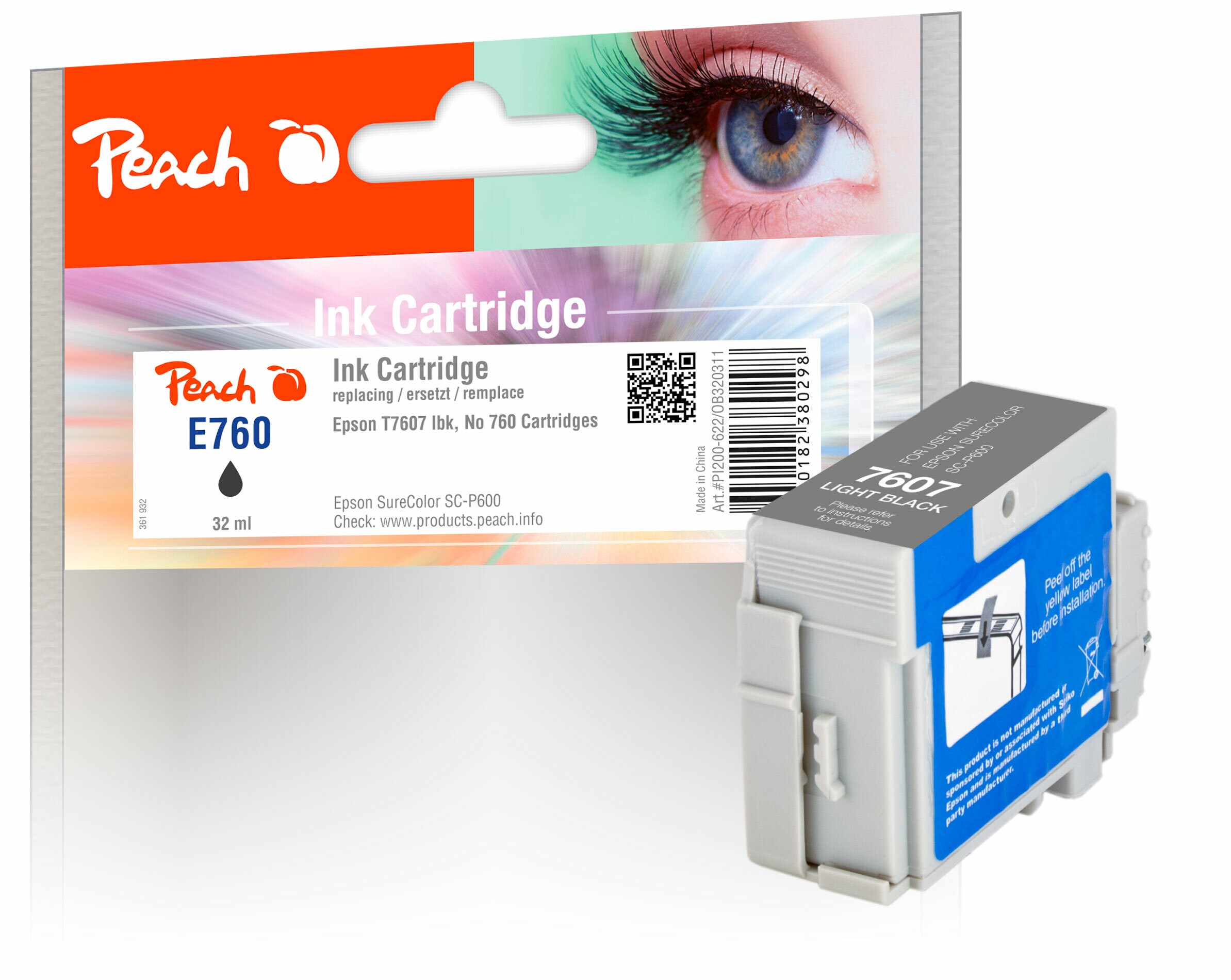 Peach E760Druckerpatrone bk ersetzt Epson T7607LBK, C13T76074010 für z.B. Epson SureColor SCP 600