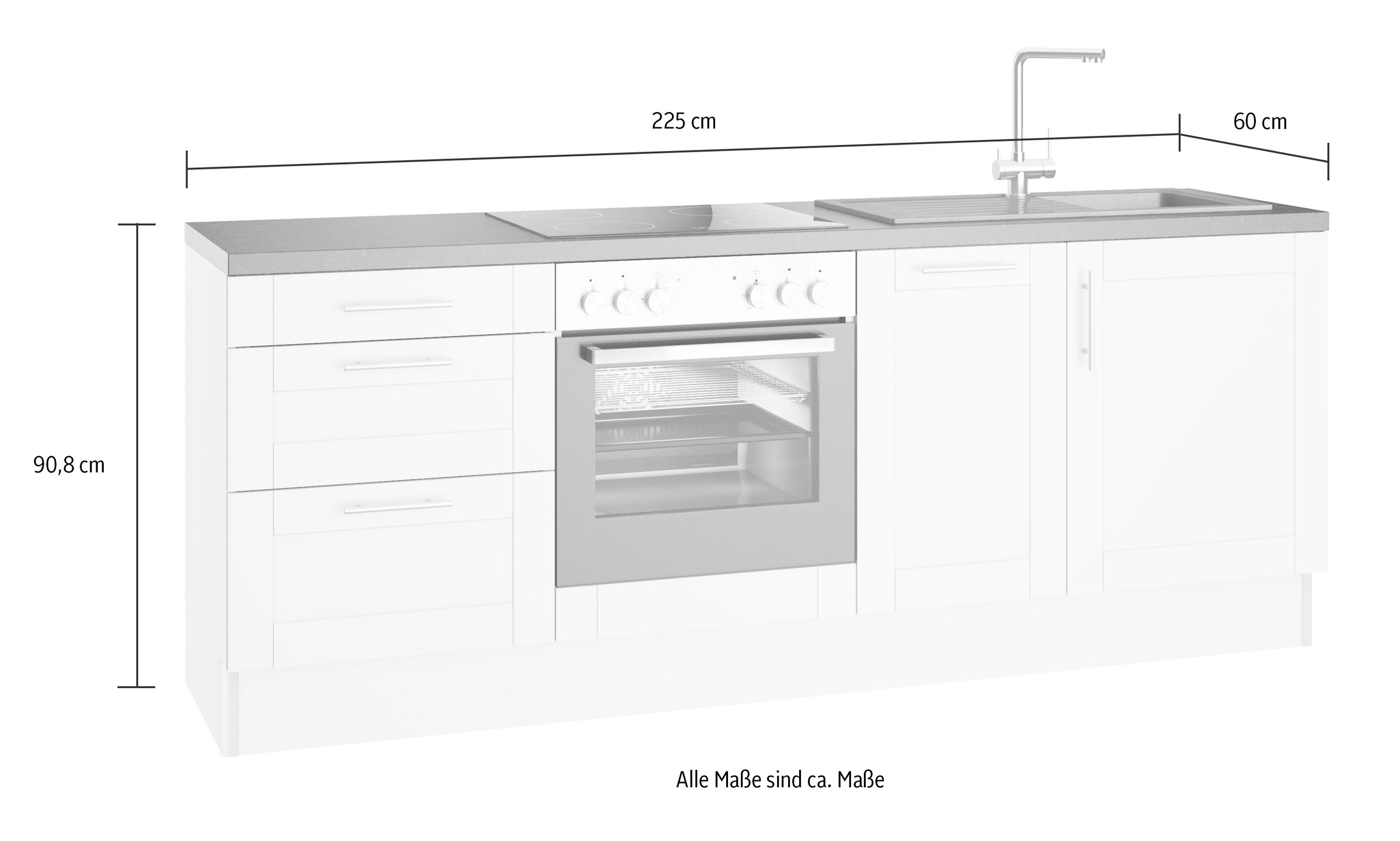 KOCHSTATION Küchenzeile »KS-Ahus« 225 cm breit,wahlweise mit E-Geräten,Soft Close Funktion, MDF Fronten