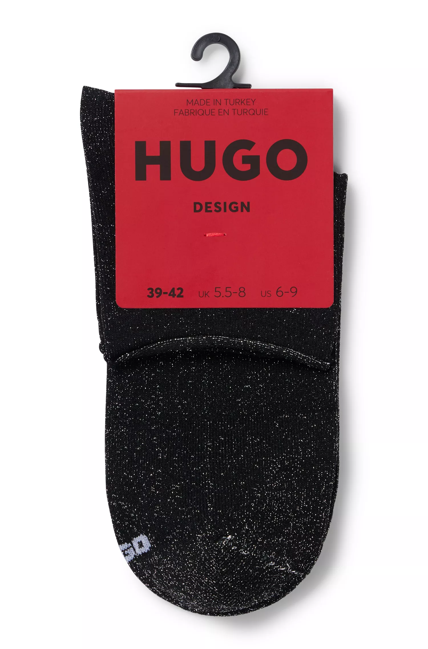 Meias HUGO vermelhas de cano curto com fibras metalizadas.