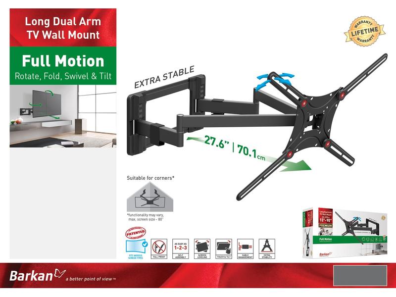 Barkan Wandhalterung WH 464L-SW Schwarz TV-Wandhalterung bis 90