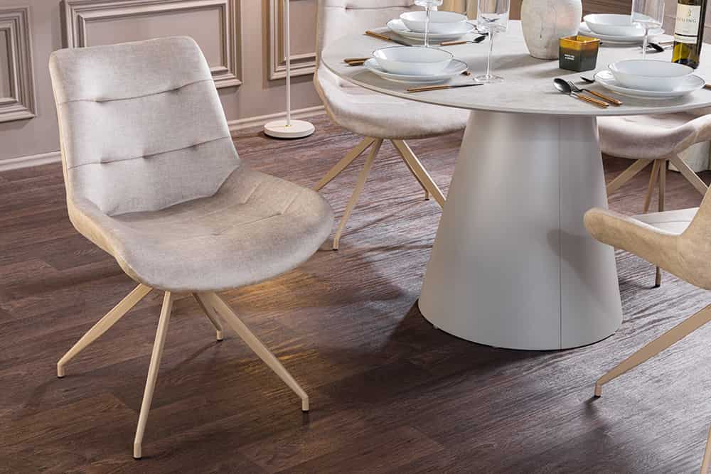 Design Stuhl DIVANI champagner beige Samt Metallgestell