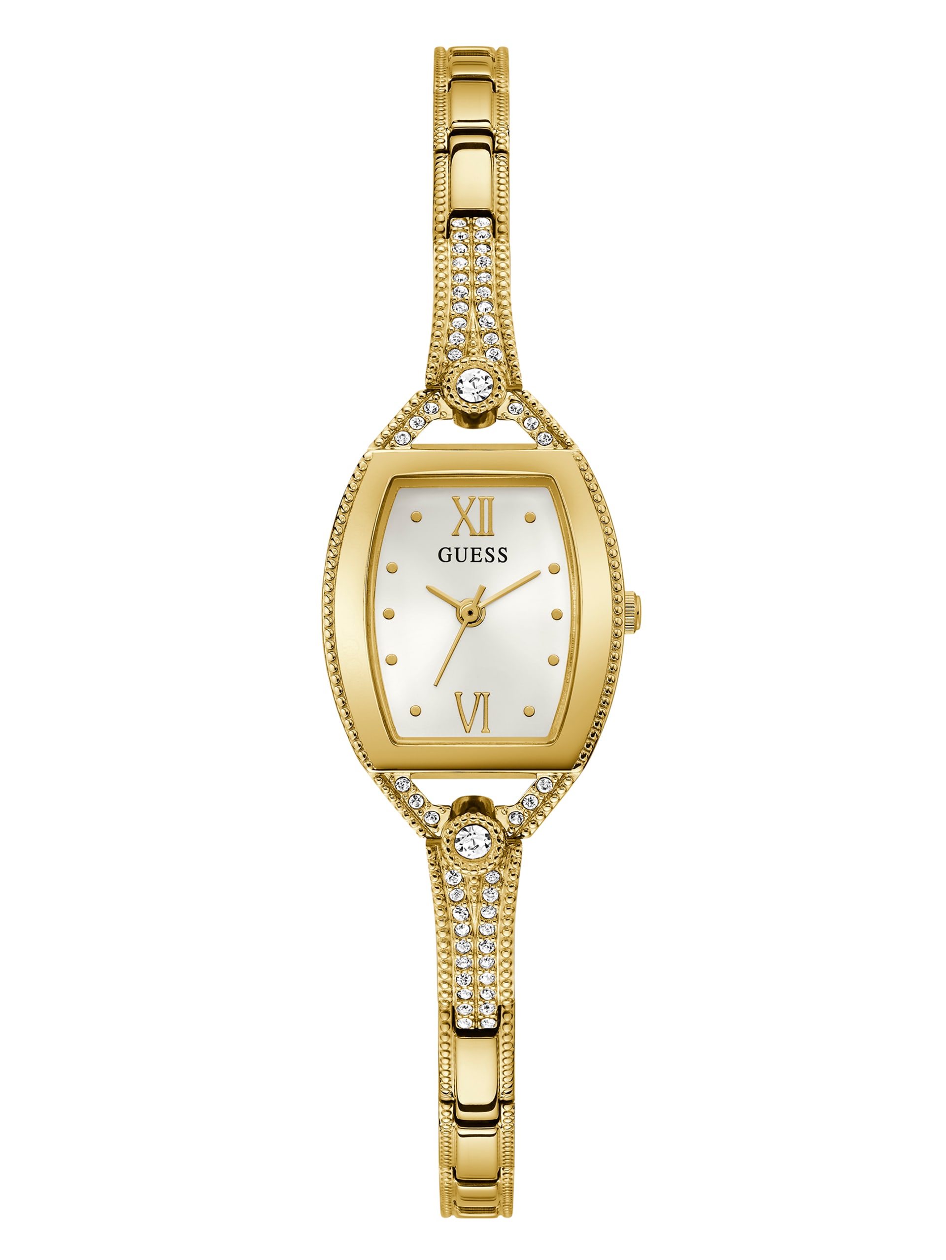 Relógio analógico com strass dourado