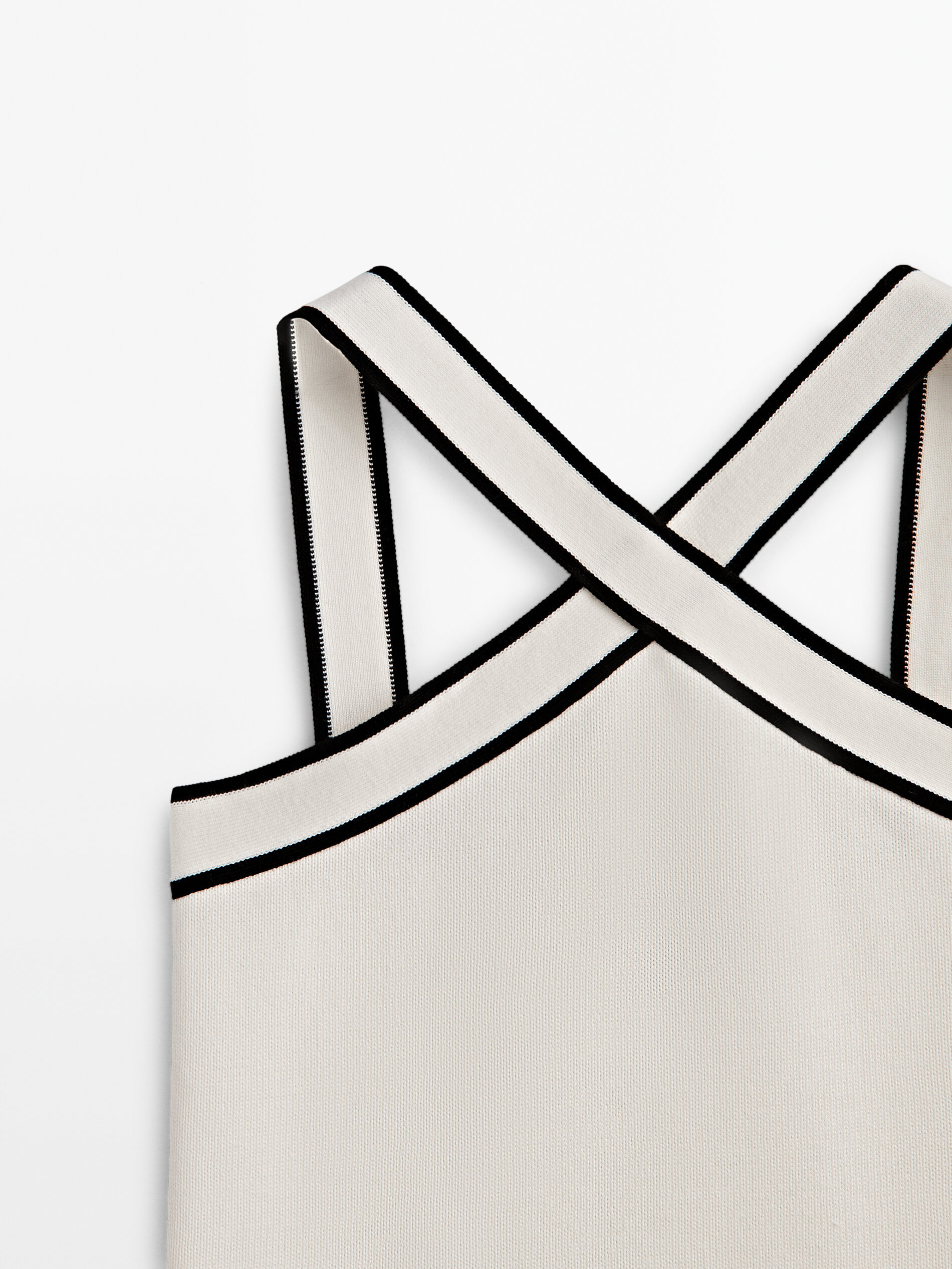 Blusa de algodão com decote cruzado contrastante - OFF-WOVEN