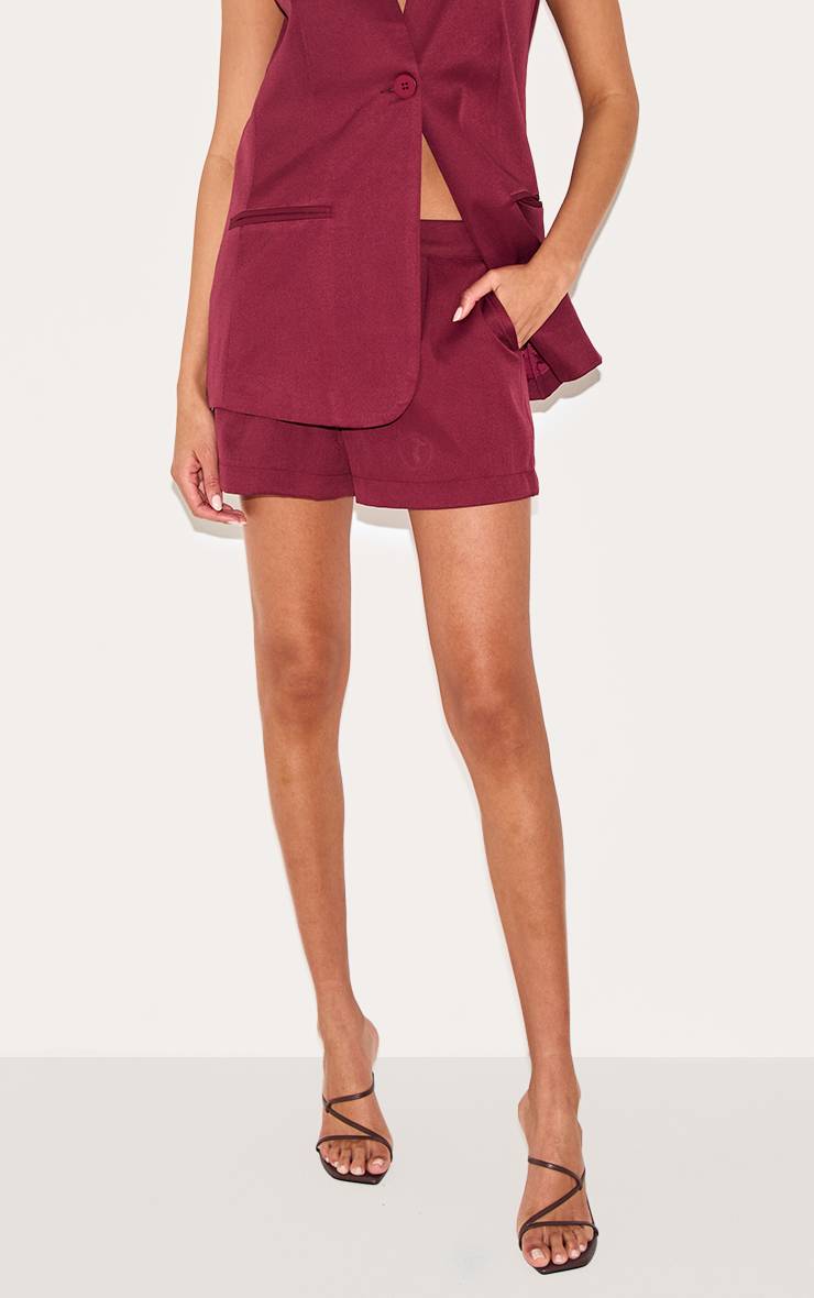 Rouge Bordeaux Short Tissé Ajusté Premium