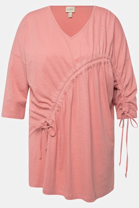 Shirt, Raffband, Rundhals, 3/4-Arm, Biobaumwolle