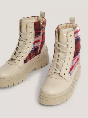 Botas de couro com painel xadrez tartan