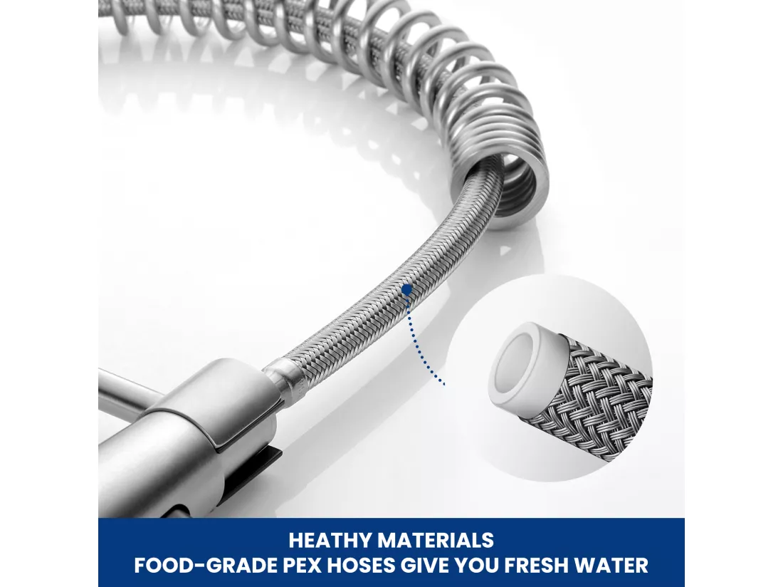 Mitigeur Cuisine à Ressort Cecipa max avec 3 Modes de Sortie D'eau - Mitigeur avec Douchette Extractible Robinet Pivotant à 360° Brossé,EU Modèle