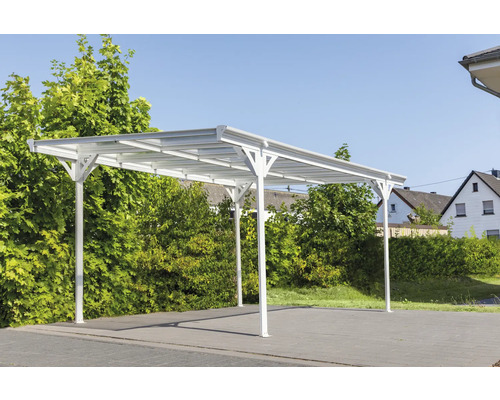 Enkele carport WESTMANN plat dak 6 mm dubbelwandige polycarbonaatplaten 15 m² incl. regengoot 305 x 503 cm wit