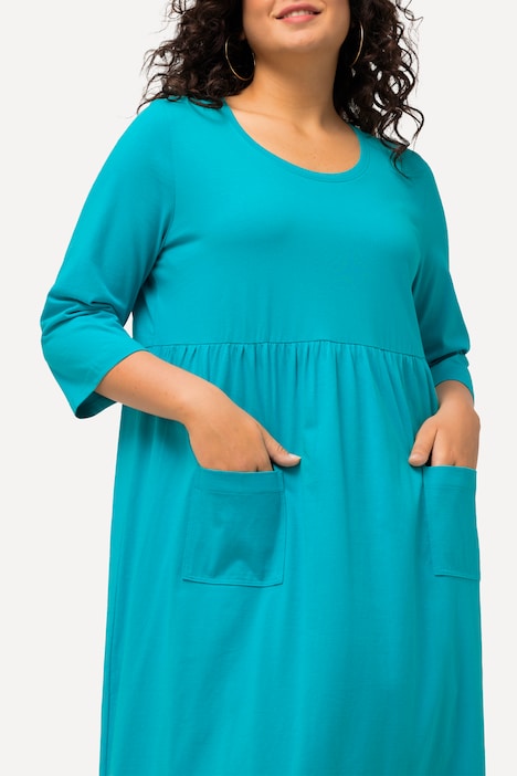 Jerseykleid, A-Linie, Empirenaht, Rundhals, 3/4-Arm