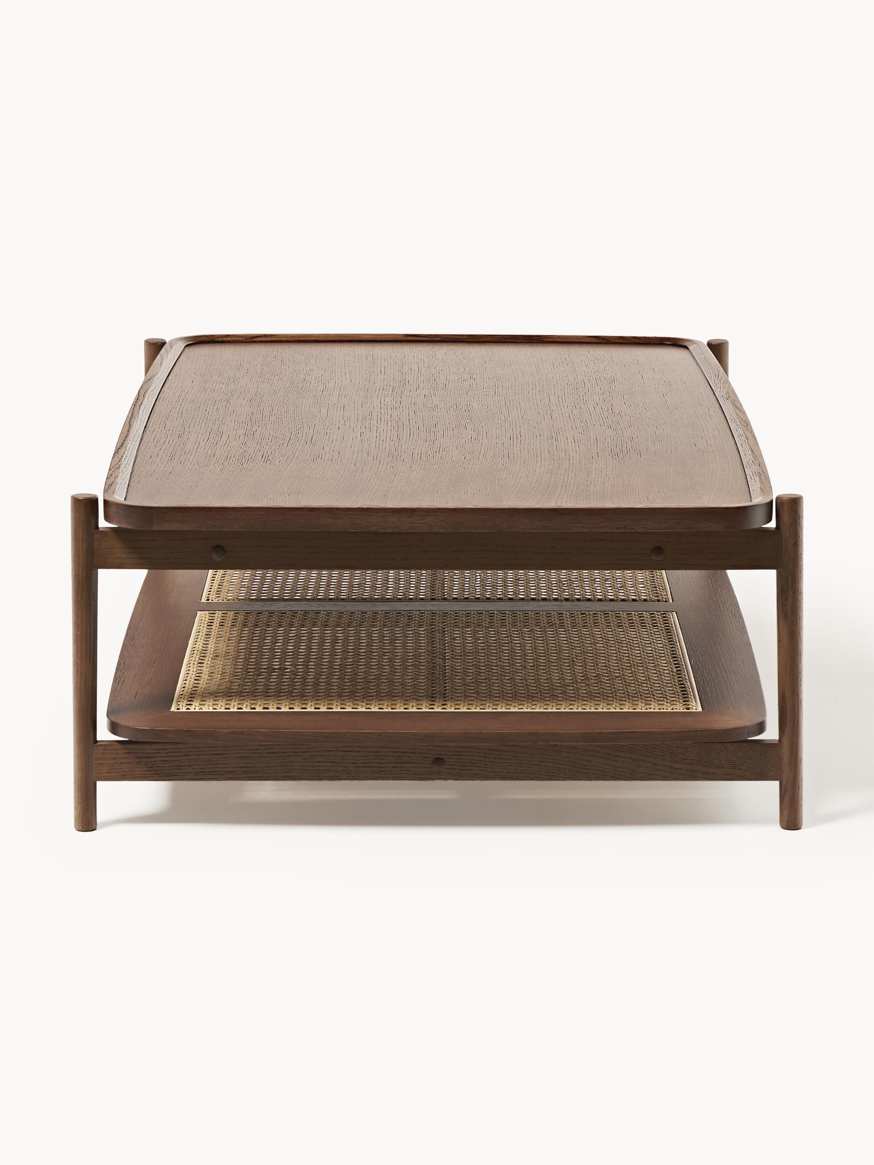 Houten salontafel Libby met plank van Weens vlechtwerk