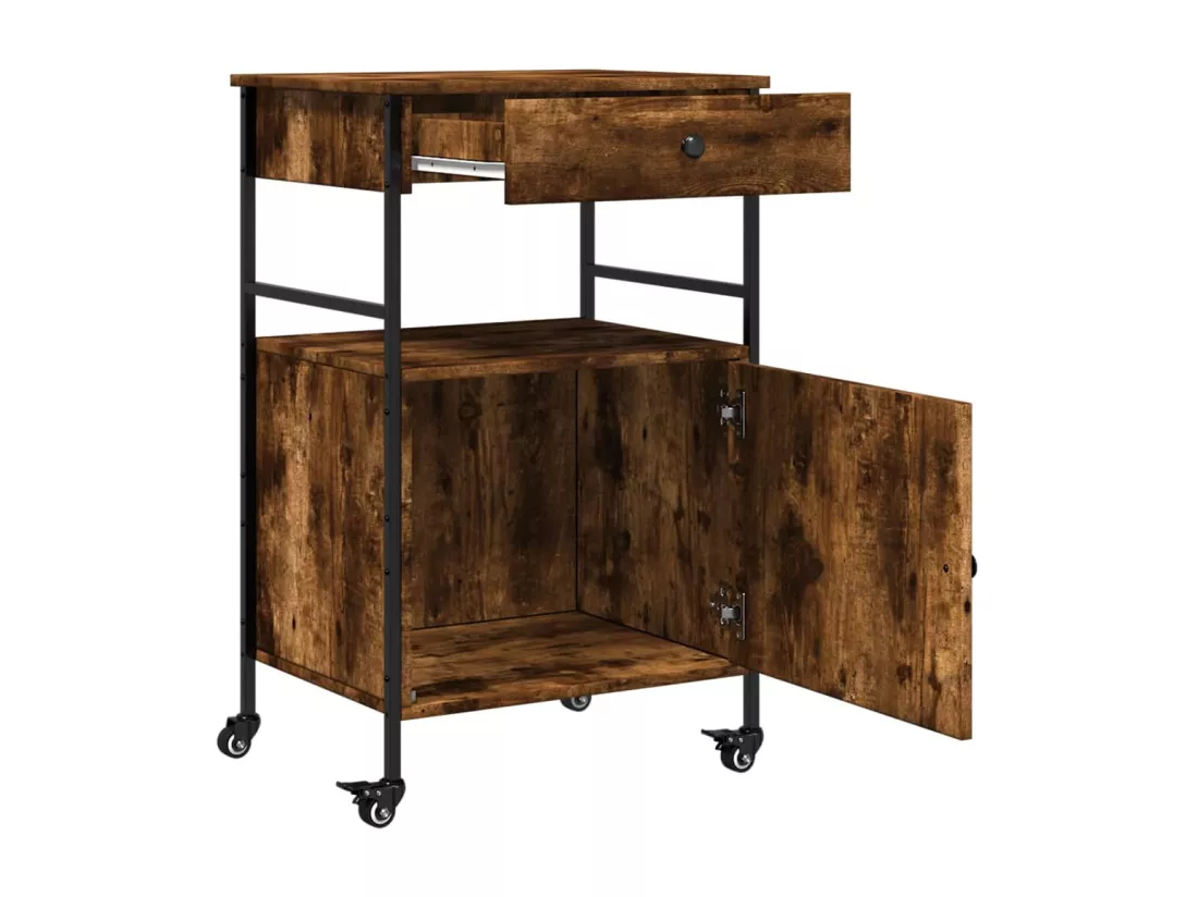 Chariot de cuisine chêne fumé 56x43x89,5 cm bois d'ingénierie
