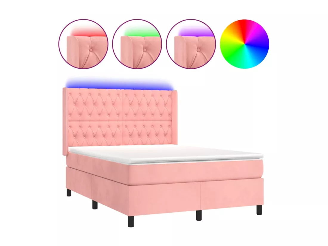 Sommier tapissier avec matelas et LED Rose 140x200 cm Velours