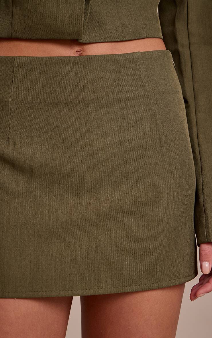 Dark Khaki Ensemble Coordonné Jupe Mini Ajustée En Tissu Tissé