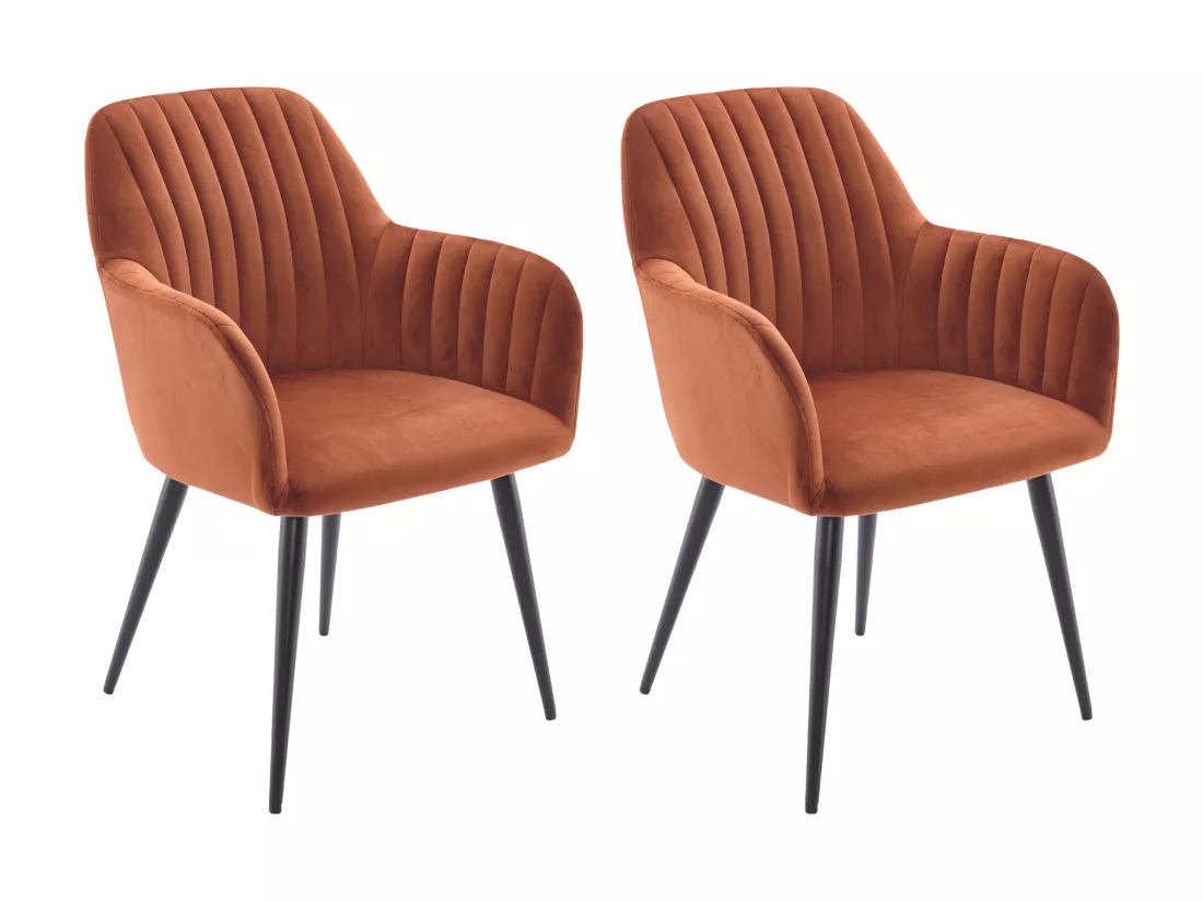 Lot de 2 chaises avec accoudoirs en velours et métal noir - Terracotta - ELEANA