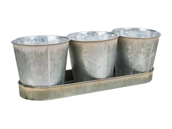 3 Cubos en métal et plateau blancs