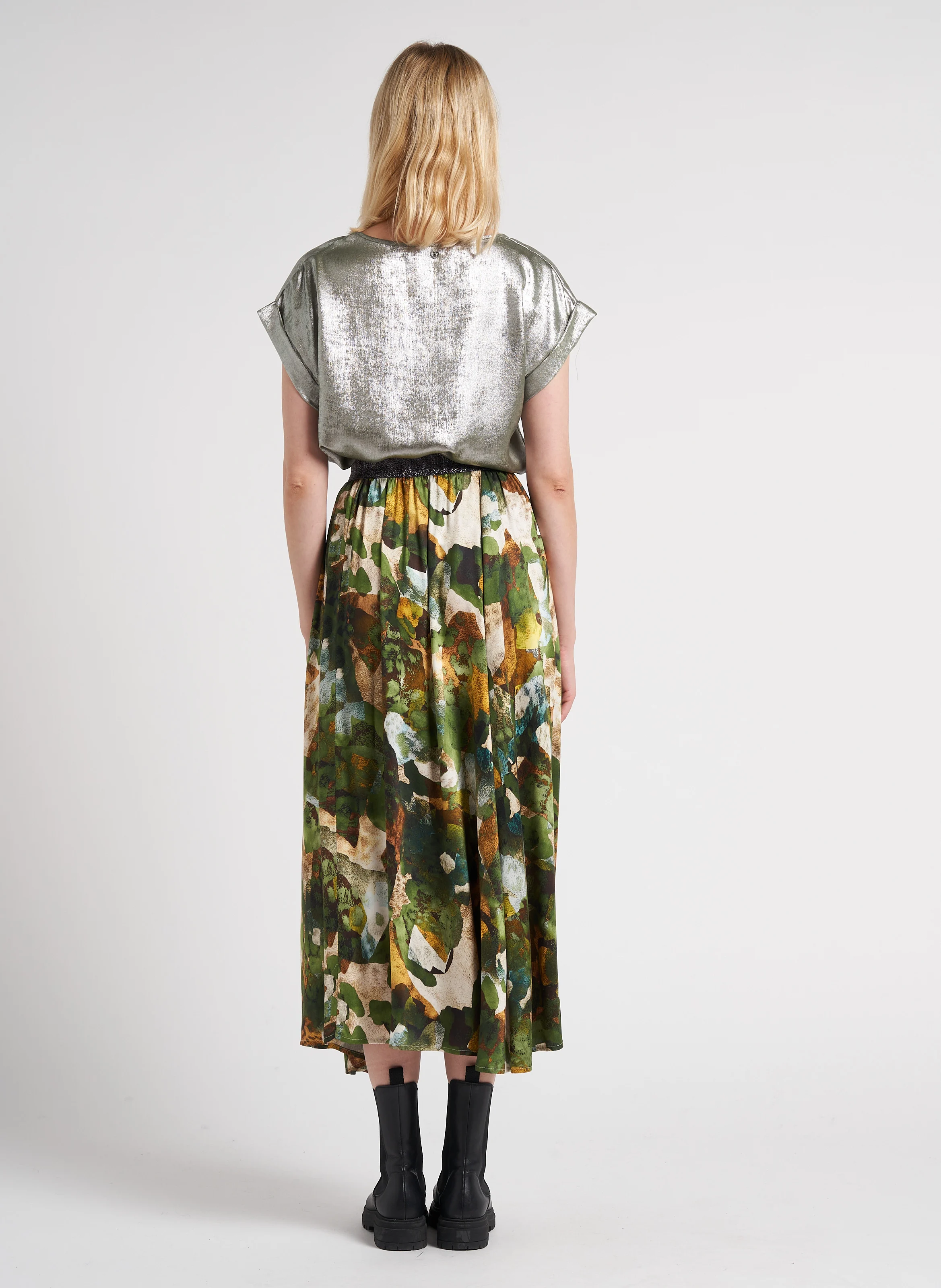 Jupe midi évasée à motif abstrait | Multicolore