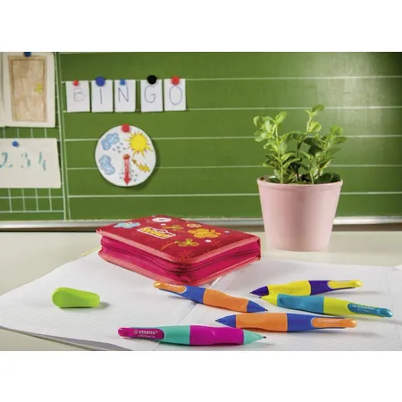 Ergonomischer Druck-Bleistift für Rechtshänder - STABILO EASYergo 1.4 in türkis/neonpink - Einzelstift - inklusive 3 dünner Minen - Härtegrad HB