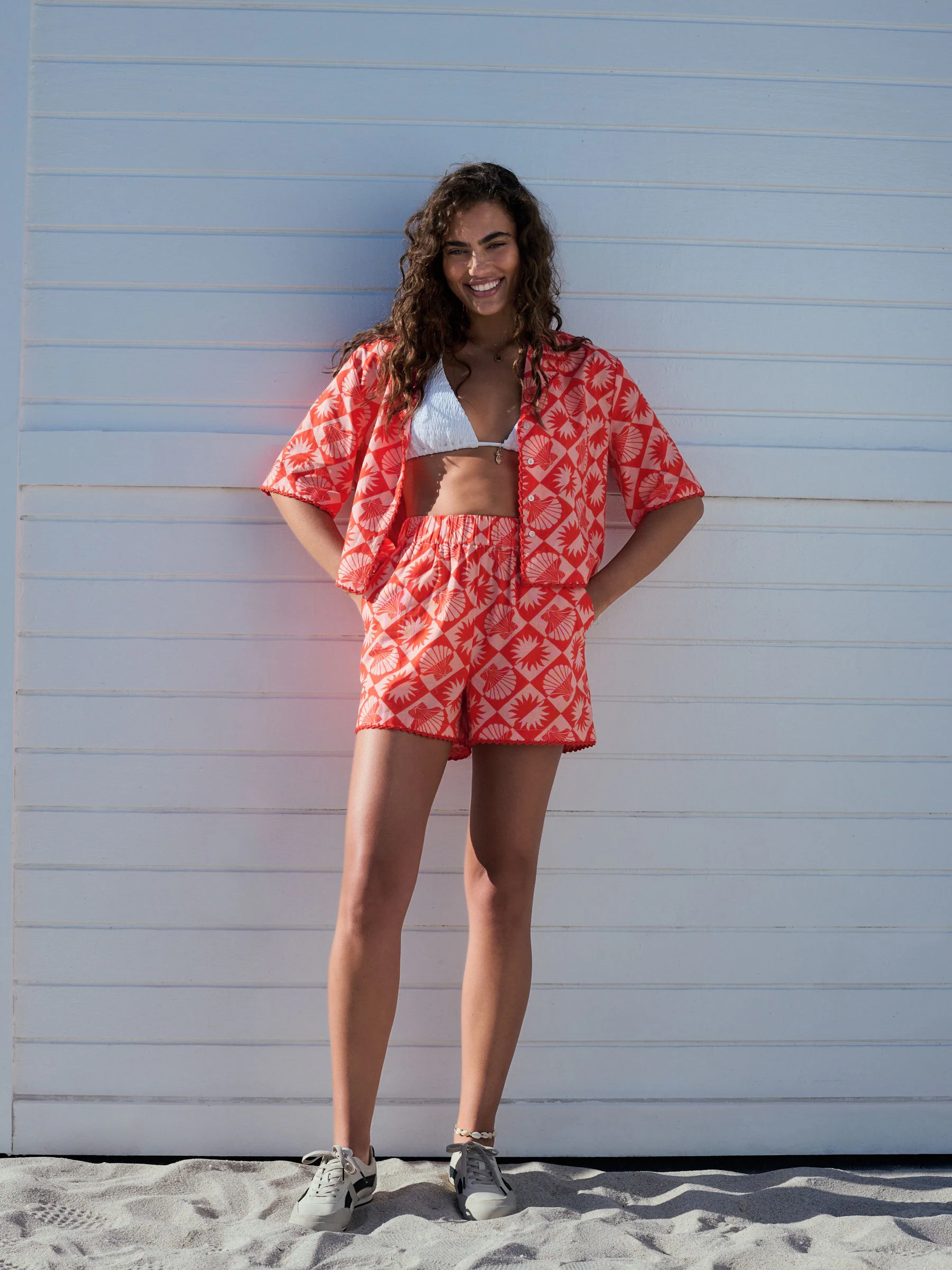 Rood/roze - Zomershort met linnen