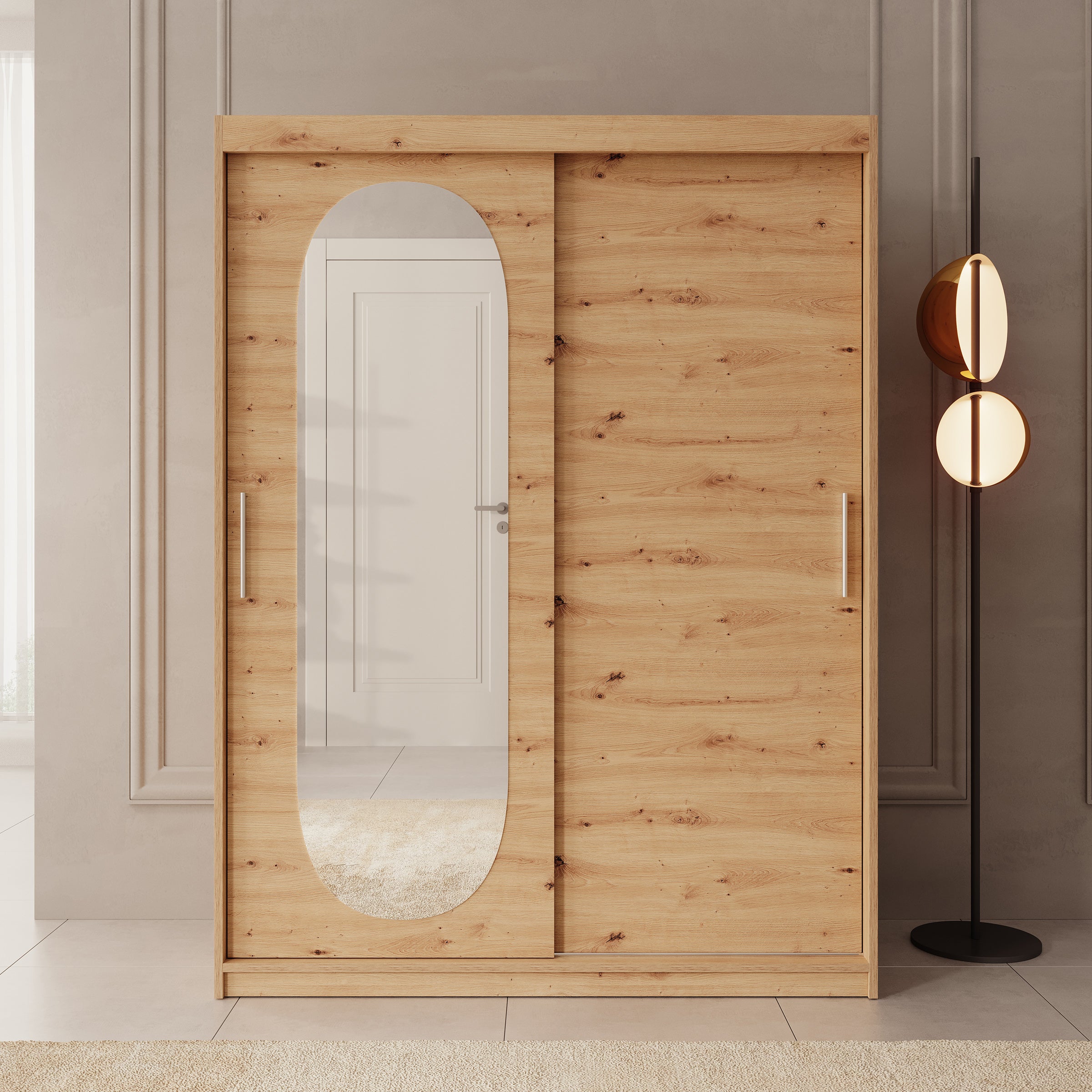 Bodhi - Kledingkast met schuifdeuren - Eiken - 150x62x200 cm