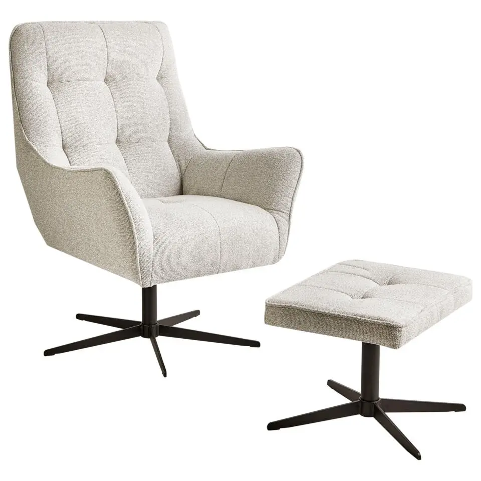 MOLLE - Fauteuil met voetenbank - Lichtbeige - Polyester