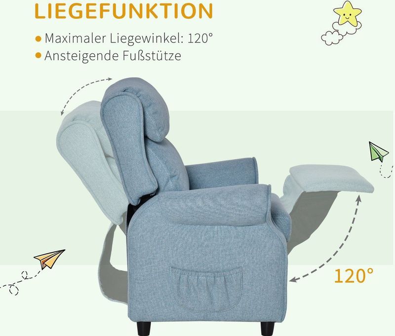 HOMCOM Kinderfauteuil - Verstelbare Slaapbank - Linnen - Met Voetensteun