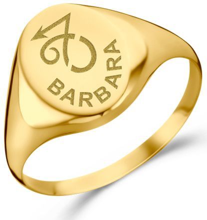 Ovale Gouden zegelring met sterrenbeeld en naamgravure Names4Ever