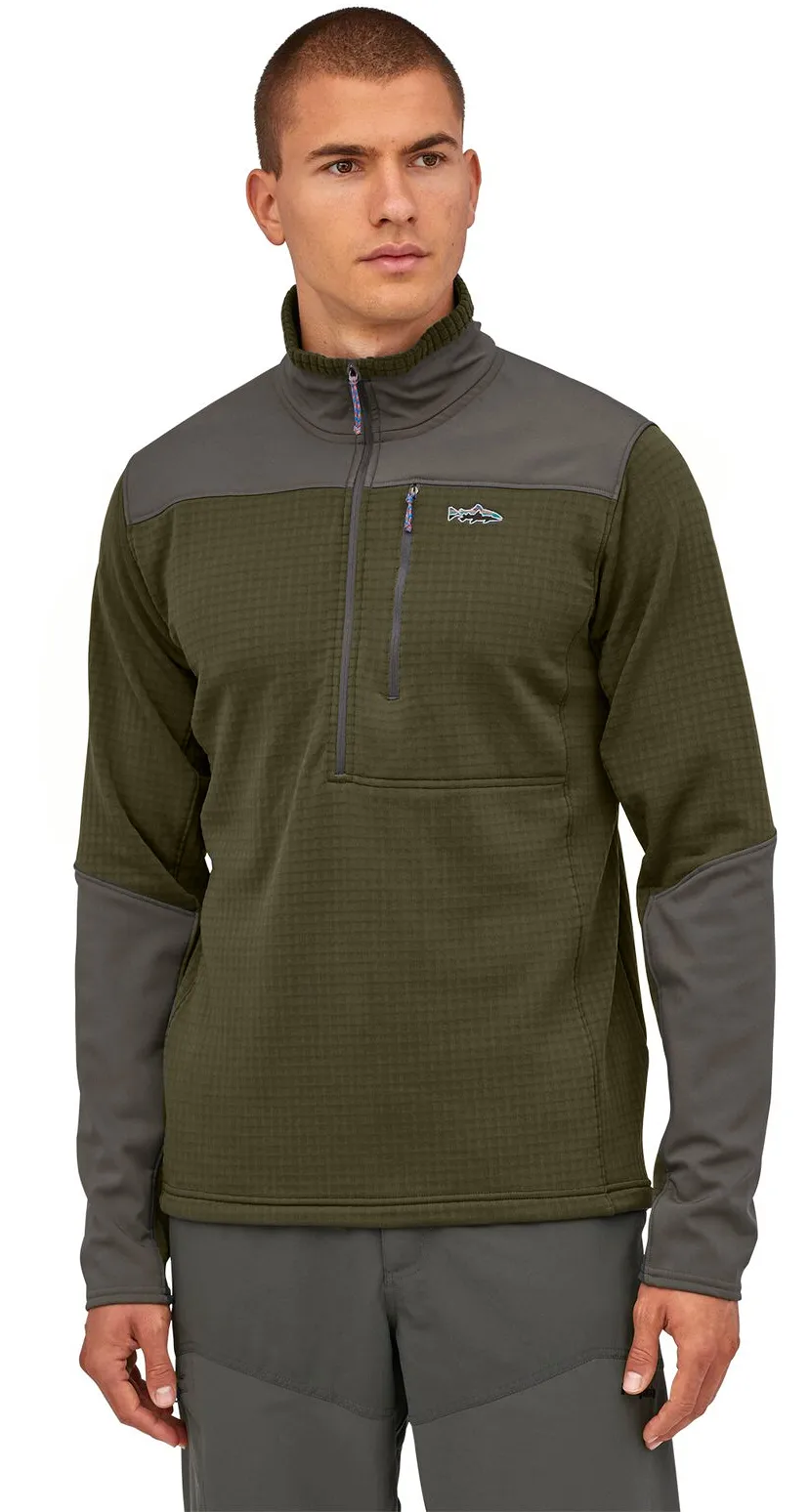 Patagonia M's L/S R1 Fitz Roy 1/4 Zip Basin Green