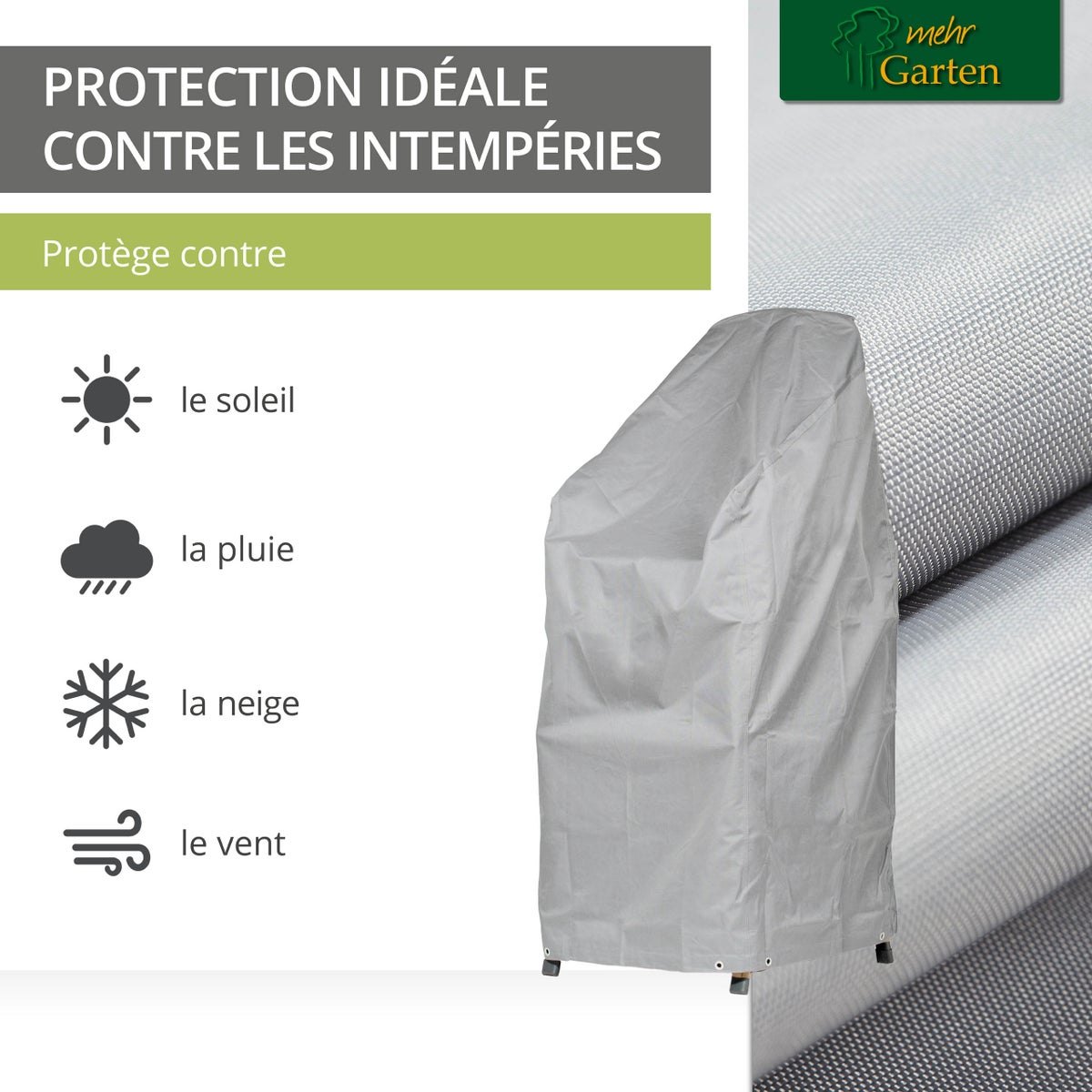 More Garden - Premium PROTECT stapelstoelhoes, 68 (B) x 96 (D) x 110/150 (H) cm | Waterdichte, uv-bestendige en ademende tuinmeubelhoes van robuuste stof | Taupe (lichtgrijs)