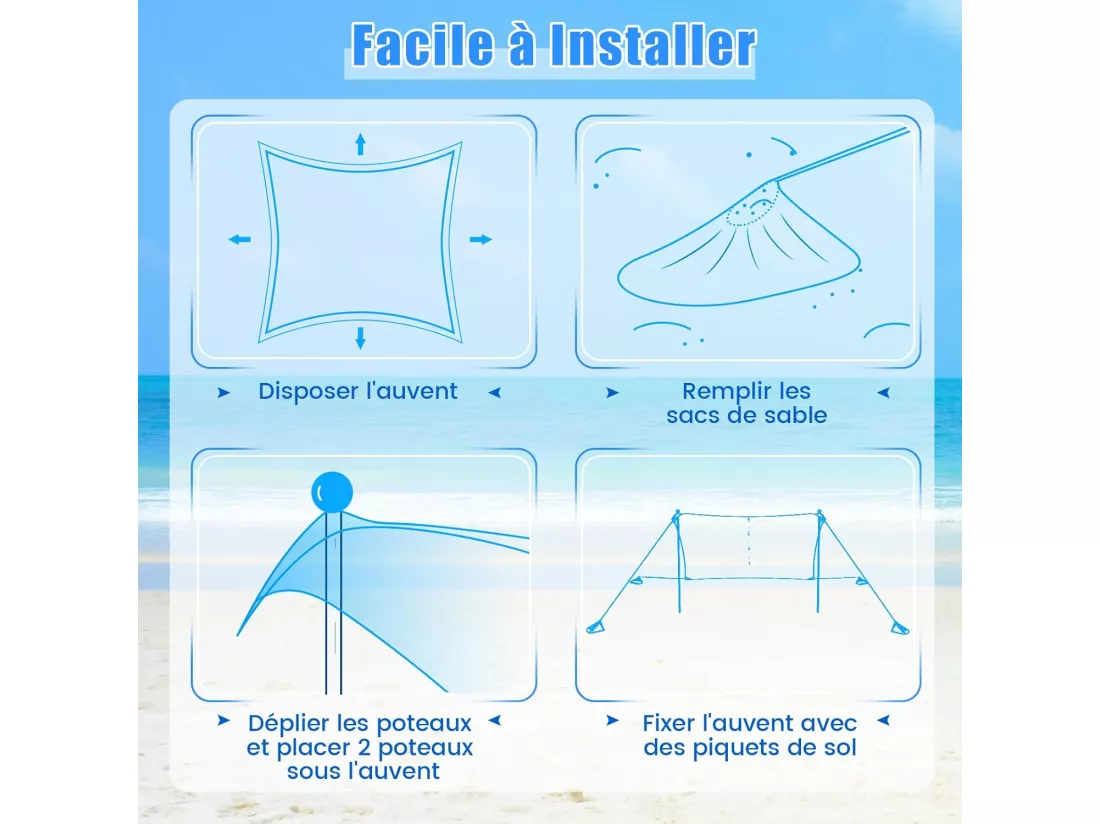 Tente de Plage Portable 2,3 x 2 M Anti UV UPF50+, Abris Solaire de Plage avec 4 Sacs pour Sable Piquets de Sol 2 Poteaux Sac de Transport, Idéal pour Plage Camping Pêche (Vert)