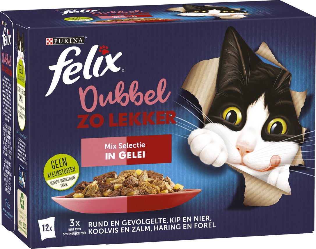Felix kattenvoer in gelei Dubbel Zo Lekker Mix Selectie adult 85 g 12 stuks