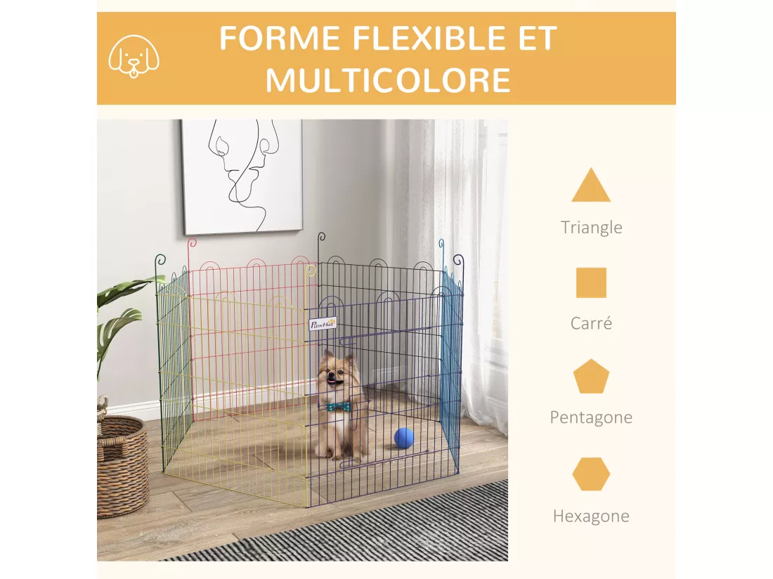 Parc enclos modulable pour chien animaux porte verrouillable 6 panneaux dim. panneau 59L x 60H cm métal multicolore